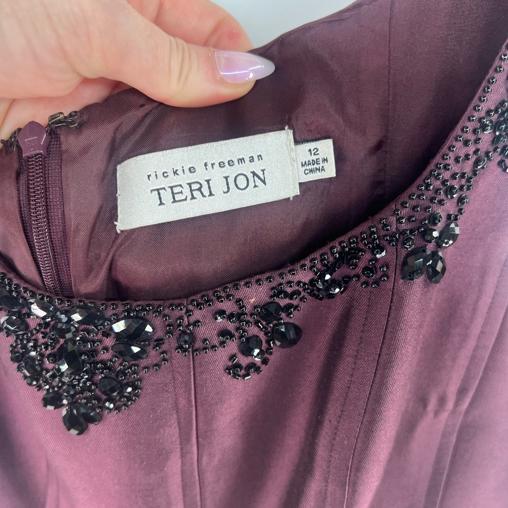 Rickie Freeman Teri Jon Beaded Silk Burgundy Wine Full Length Evening Dress 12 - Picture 12 of 15
